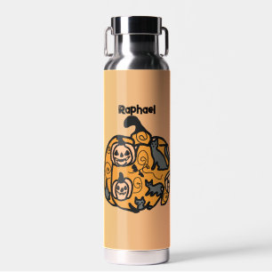 Botella De Agua Gatos negros retro y sueños de calabaza