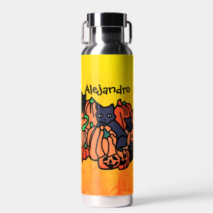 Botella De Agua Gatos y calabazas personalizados en Halloween