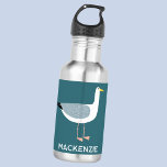 Botella De Agua Gaviota divertida personalizada<br><div class="desc">Una gaviota descarada frente al océano profundo y verde. Perfecto para los amantes de la costa. Personalizar cambiando el nombre.</div>