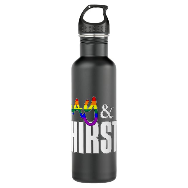 Botella De Agua Gay and Thirsty - LGBTQ Pride Flag   (Anverso)