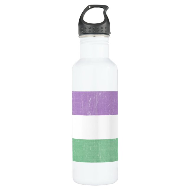 Botella De Agua Género Queer Verde, Púrpura, Blanco LGBTQ+ (Anverso)