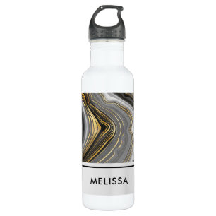 Botella De Agua Geode Gemstone de oro y Agate gris moderno