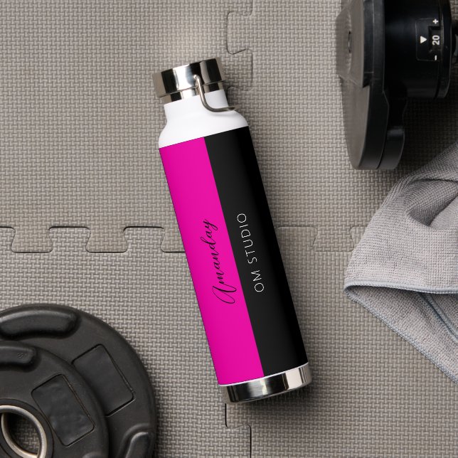 Botella De Agua Geometría rosa negra Nombre personalizado mínimo F (Gimnasio)