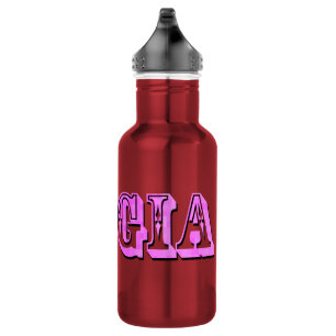 Botella De Agua Gia, logotipo de nombres de Chicas rosados,