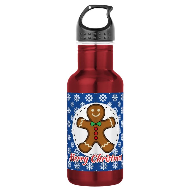 Botella De Agua Gingerbread - Blue Snowflakes Pattern - Merry Xmas (Anverso)