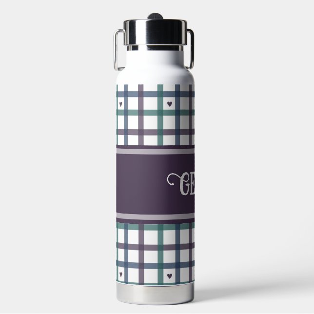 Botella De Agua Gingham Corazón Morado (Frente)