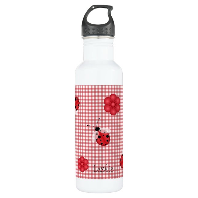 Botella De Agua Gingham y Ladybugs singulares (Anverso)