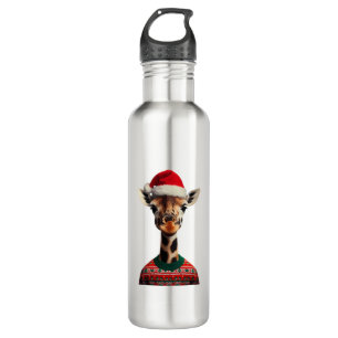 Botella De Agua Girafa con Navidades de Santa Hat Safari Navidad S