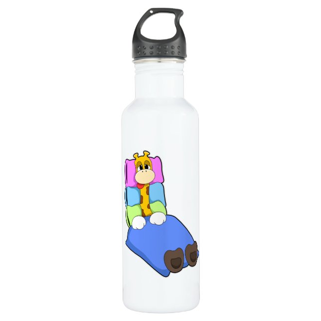 Botella De Agua Girafa durmiendo con manta y almohada (Anverso)