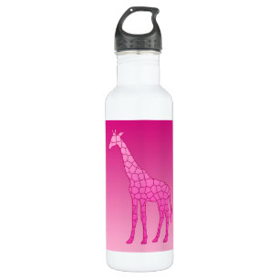 Botella De Agua Girafa geométrica moderna, fucsia y S rosa claro