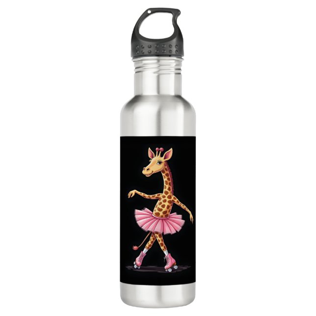 Botella De Agua Girafa Sobre Patines De Rollo En La Parte Superior (Anverso)