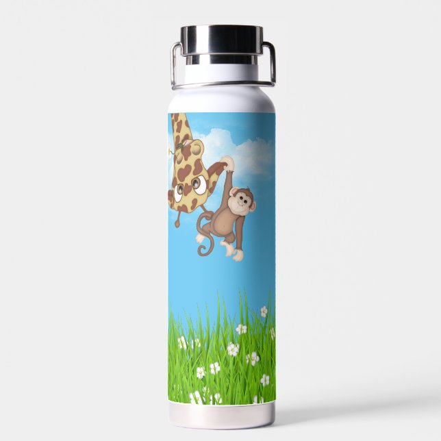 Botella De Agua Girafa y mono con hierba (Atrás)