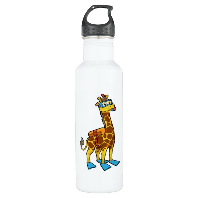 Botella De Agua Giraffe as Diver with Swimming goggles & Flippers (Anverso)
