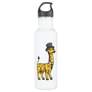Botella De Agua Giraffe como Caballero con Gorra, Tie y Mustache