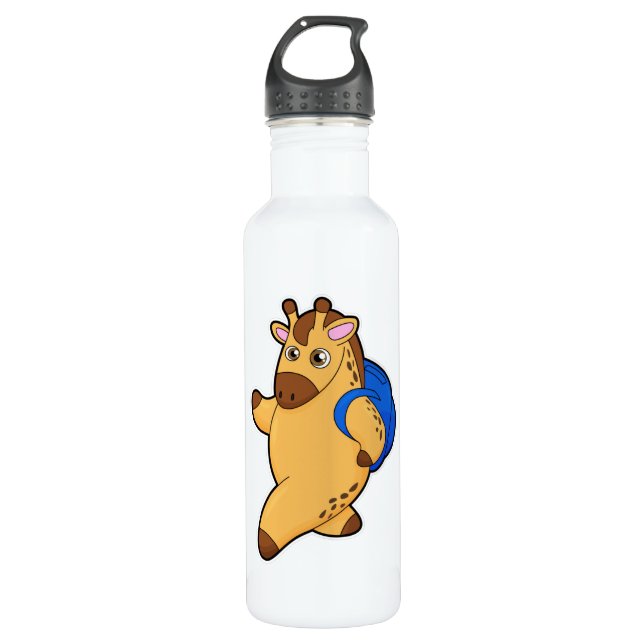 Botella De Agua Giraffe como estudiante con mochila (Anverso)
