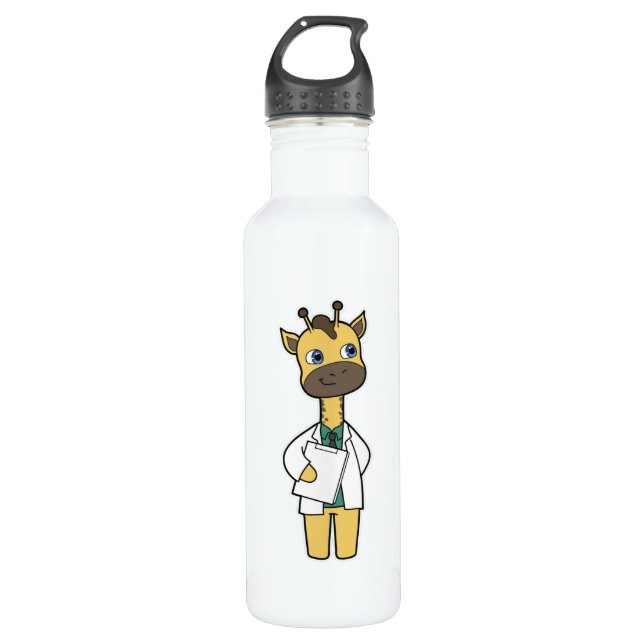 Botella De Agua Giraffe como Médica con Notepad (Anverso)