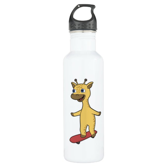 Botella De Agua Giraffe como Skater con Skateboard (Anverso)