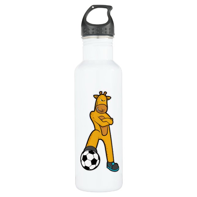 Botella De Agua Giraffe en deportes con balón de fútbol (Anverso)