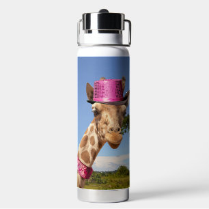 Botella De Agua Giraffe en gorra rosa brillante