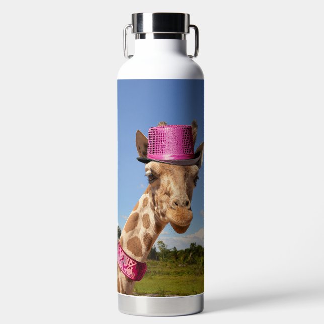 Botella De Agua Giraffe en gorra rosa brillante (Delantero)