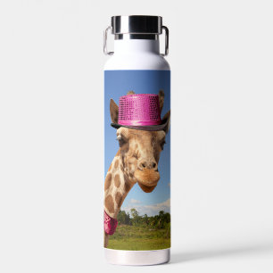 Botella De Agua Giraffe en gorra rosa brillante