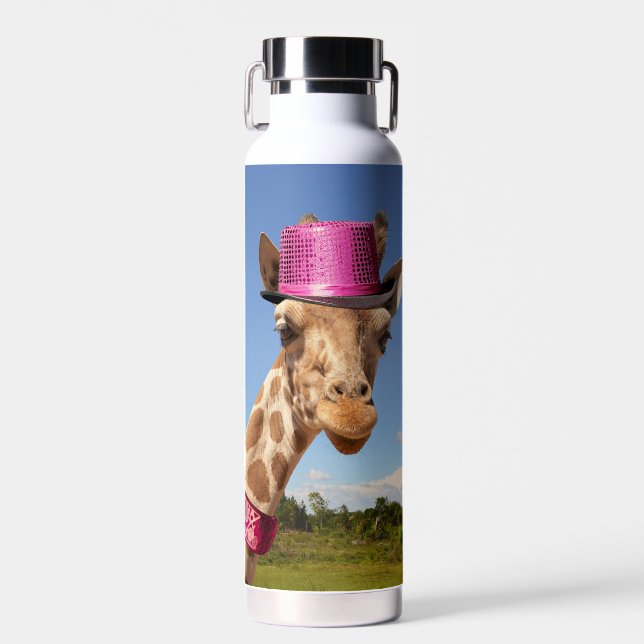 Botella De Agua Giraffe en gorra rosa brillante (Delantero)