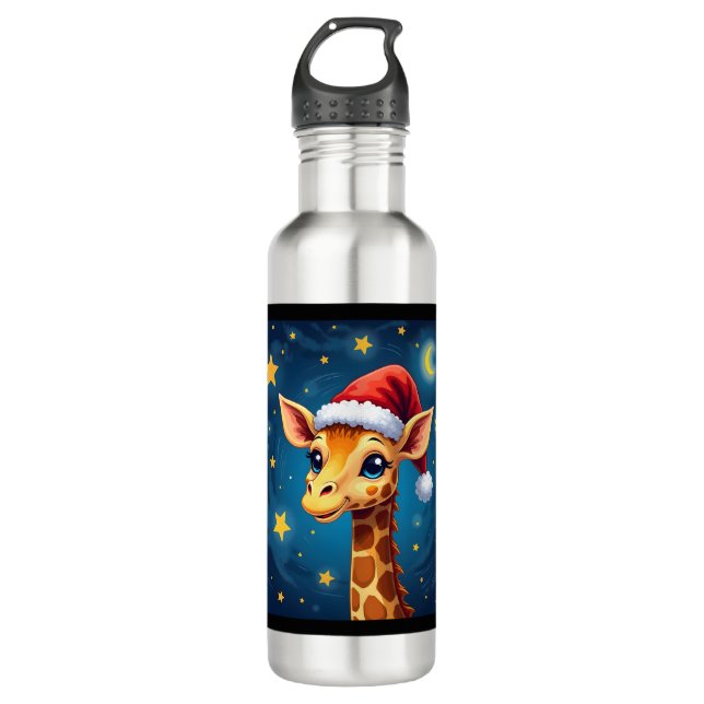 Botella De Agua Giraffe Santa Hat Starry Night Holiday L (Anverso)