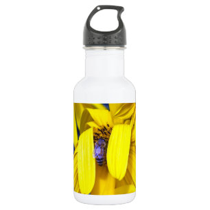 Botella De Agua Girasol amarillo, abeja azul