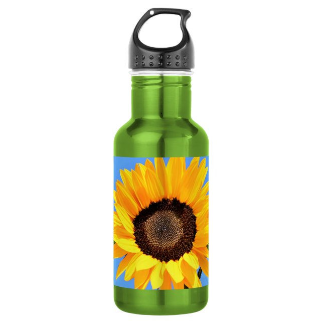 Botella De Agua Girasol Amarillo Contra el Sol en un Cielo Azul -  (Anverso)