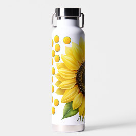 Botella De Agua Girasol con puntos amarillos con bordes verdes
