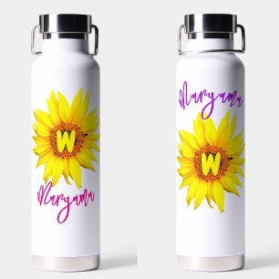 Botella De Agua Girasol Estético, Nombre de Chica de Moda y Monogr