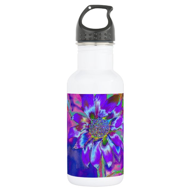 Botella De Agua Girasol púrpura azul abstracto | funky retro (Anverso)