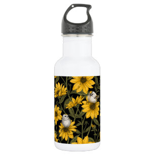 Botella De Agua girasoles silvestres y pájaros dorados/ amarillo