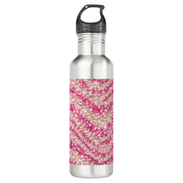 Botella De Agua Girly Pink Blush Glitter Zebra Pattern             (Anverso)