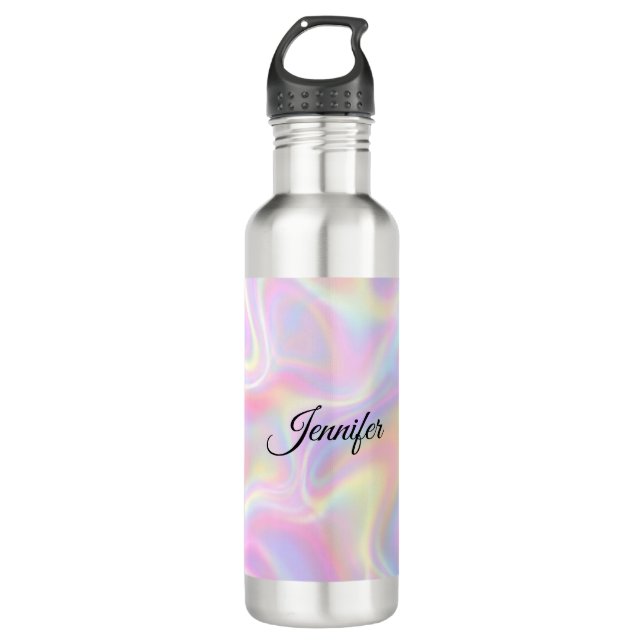 Botella De Agua Girly Vibrant Pastel Holographic Swirl Design      (Anverso)