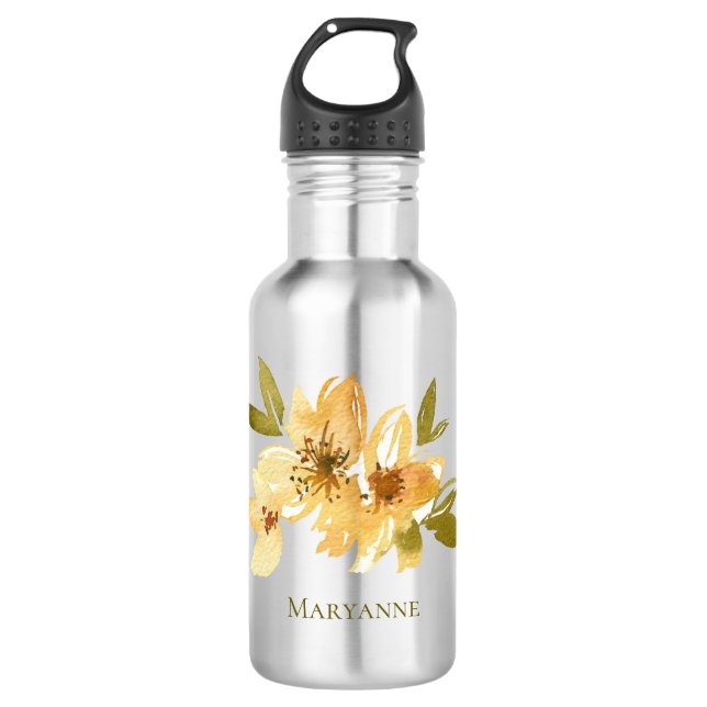 Botella De Agua Giro floral amarillo personalizado (Anverso)