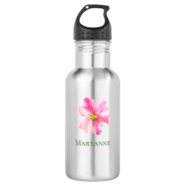 Botella De Agua Giro floral rosa personalizado
