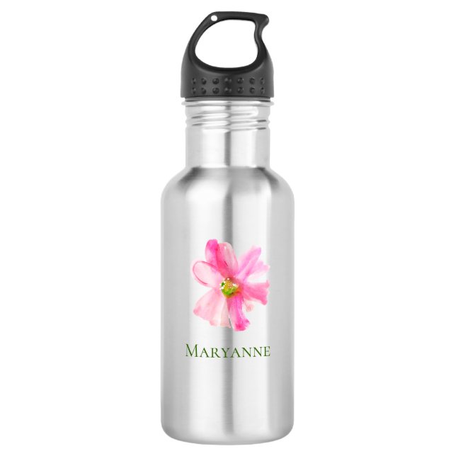 Botella De Agua Giro floral rosa personalizado (Anverso)