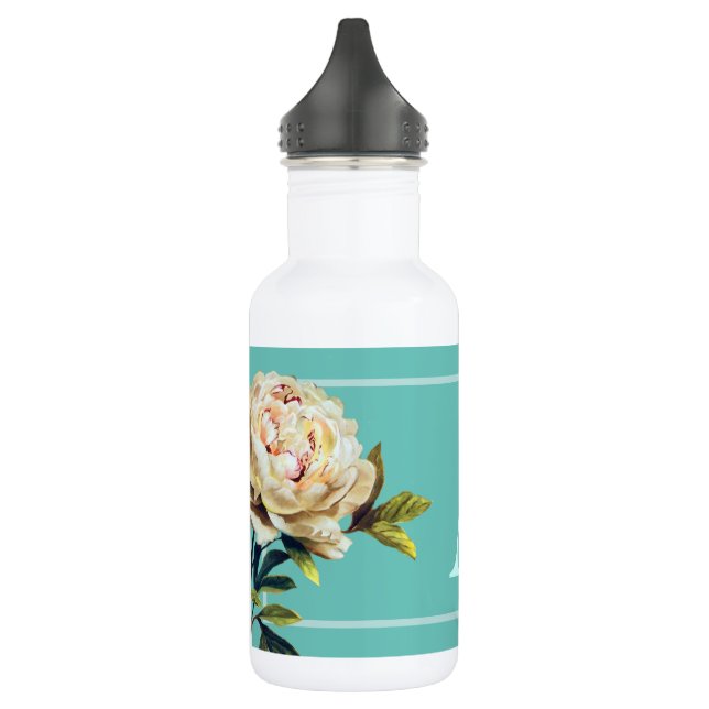 Botella De Agua Giro floral y verde azulado Personalizado (Izquierda)