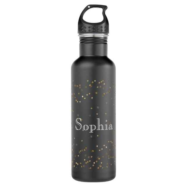 Botella De Agua Glam Gold Sparkle Confetti Personalizado (Anverso)