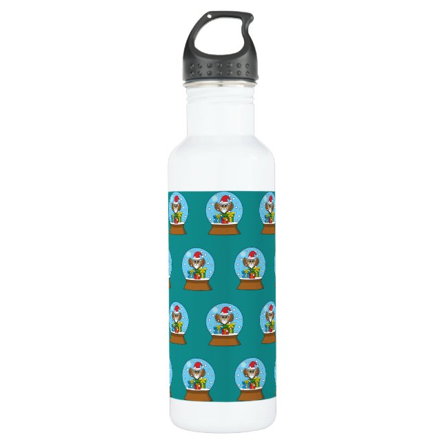 Botella De Agua Globe de nieve con búho de Santa Claus (Anverso)