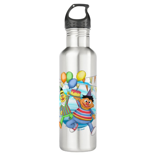 Botella De Agua Globos de Bert y Ernie Birthday (Anverso)