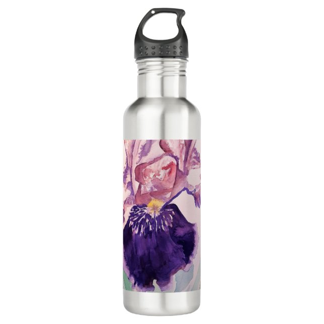 Botella De Agua Glorioues Purple Iris Watercolor Pintado (Anverso)