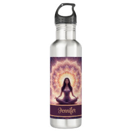 Botella De Agua Glowing Mandala Meditation Woman Custom Name      