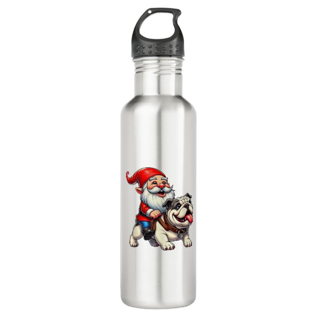 Botella De Agua Gnome Riding Navidades de Bulldog inglés Xmas Boys (Anverso)