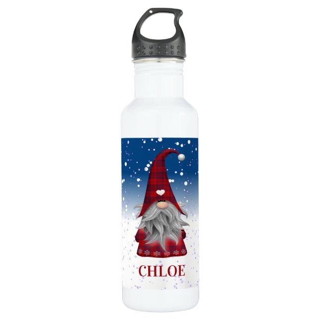 Botella De Agua Gnome Rojo en la nieve (Anverso)