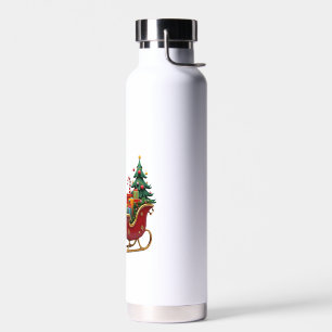 Botella De Agua Gnomos Luces de Navidad Santa Claus Montando Trine