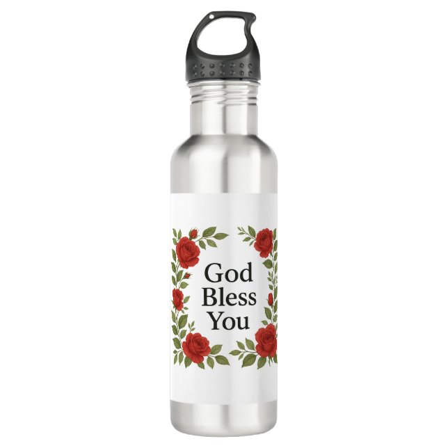 Botella De Agua God Bless You Religious Rose Floral (Anverso)