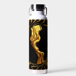 Botella De Agua Gold Black Monochrome Achempo Opulent Swirl Liquid