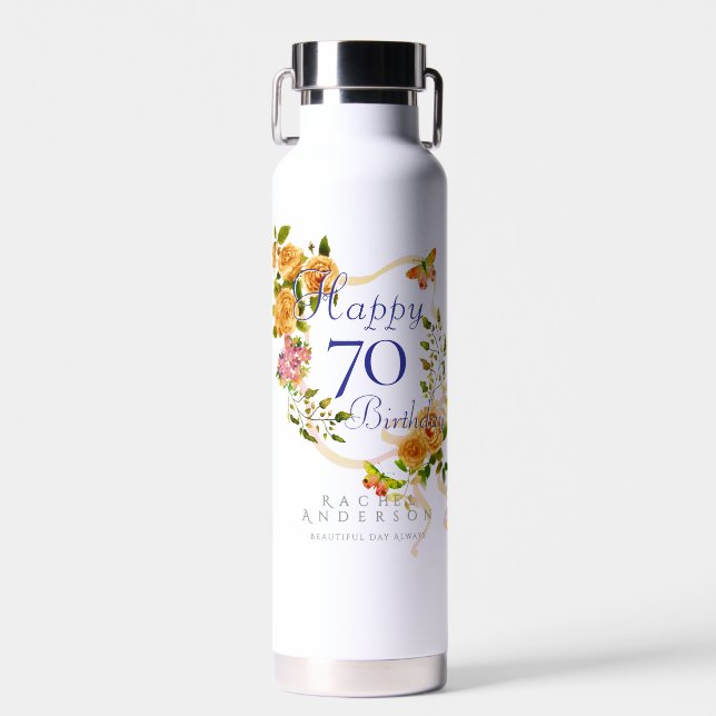 Botella De Agua Gold Rose Ribbon 70th Birthday (Delantero)